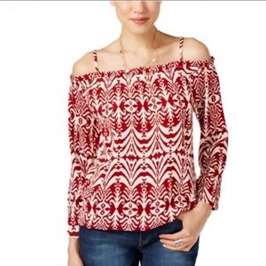 INC International Concepts | Red and White Off-Shoulder Blouse